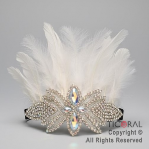 VINCHA TOCADO PREMIUM REINA DE HIELO PLUMAS BLANCO x 1